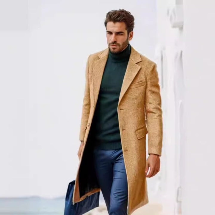 Herren eleganter lange Wool Blend Mantel Aliams