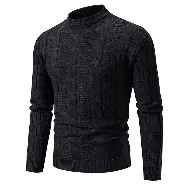 Herren eleganter Strickpullover mit hochgeschlossenem Kragen und Zopfmuster Aliams