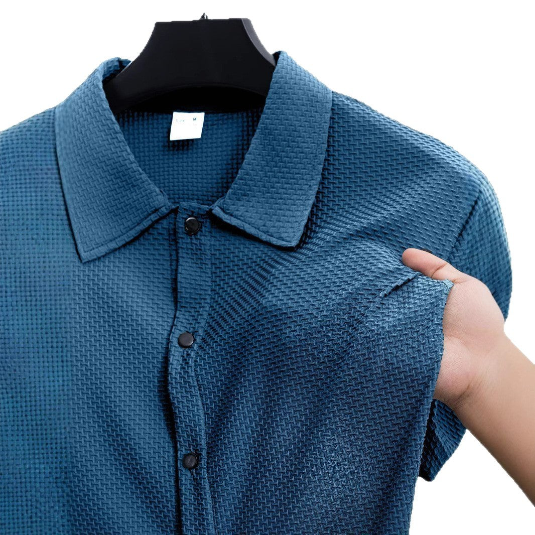 Herren Kurzarm-Hemd mit strukturiertem Muster und dezentem Kragen Aliams