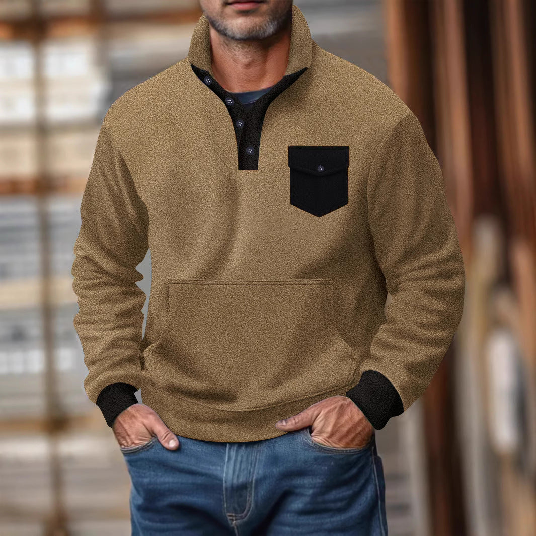 Herren Sweatshirt mit modischem Stehkragen und aufgesetzter Tasche Aliams