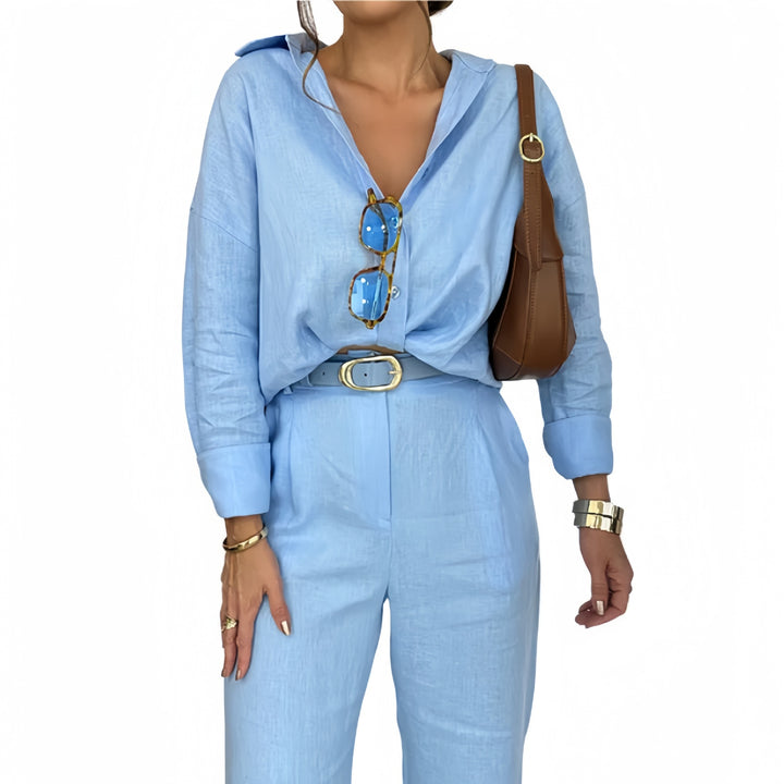 Damen angesagter Leinen-Jumpsuit mit tailliertem Schnitt und langen Ärmeln Aliams