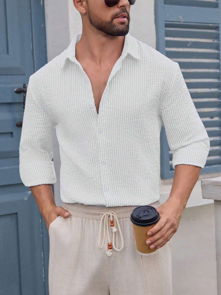 Herren Elegantes und lässiges Langarmhemd mit feinem Streifenmuster Aliams