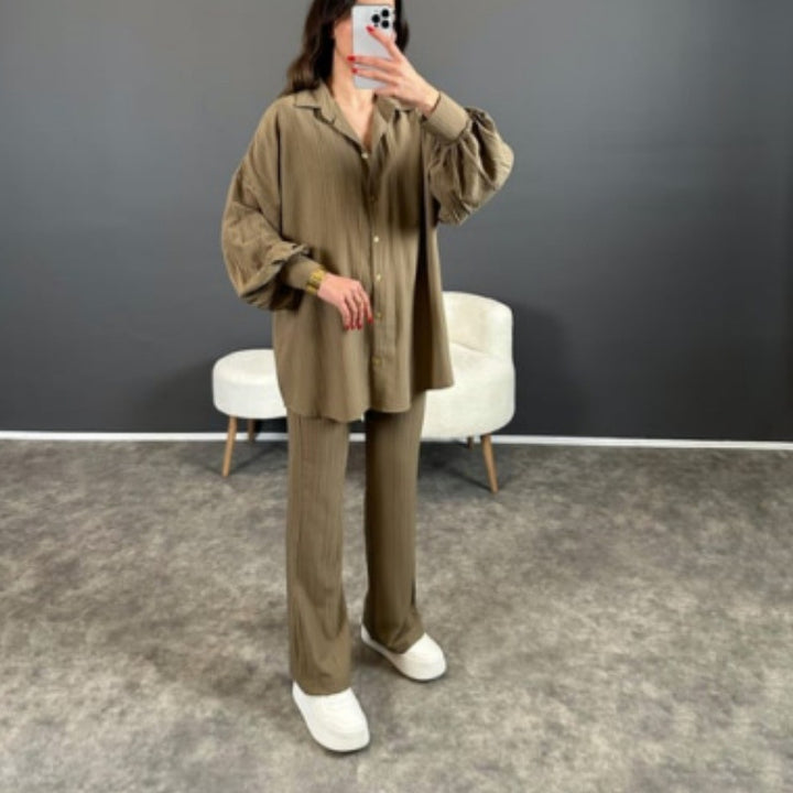 Damen Stylish gestreiftes Hemd mit weitem Beinanzug Aliams