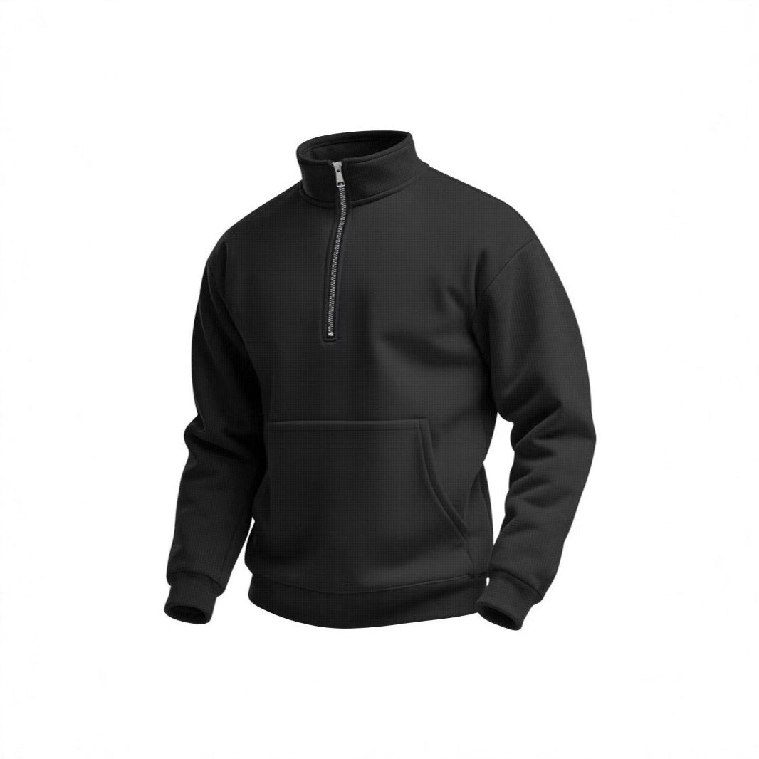 Herren Fleece-Pullover mit kurzem Reißverschluss und Bauchtasche Aliams