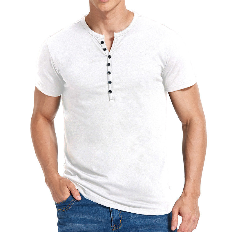 Herren Kurzarm-Henley-Shirt mit stilvollem Knopfverschluss Aliams