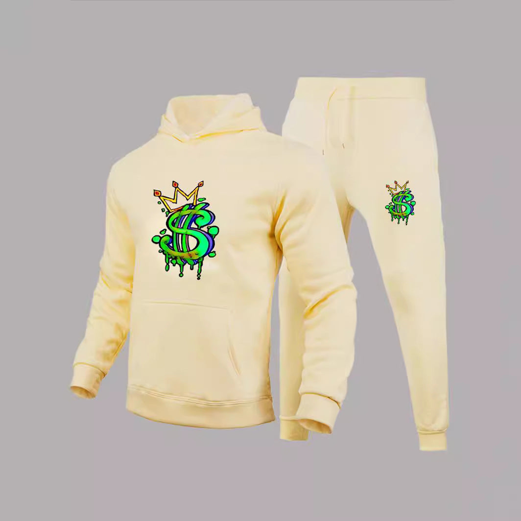 Herren Kapuzenpullover und Jogginghose Set mit kreativem Dollarzeichen-Motiv Aliams