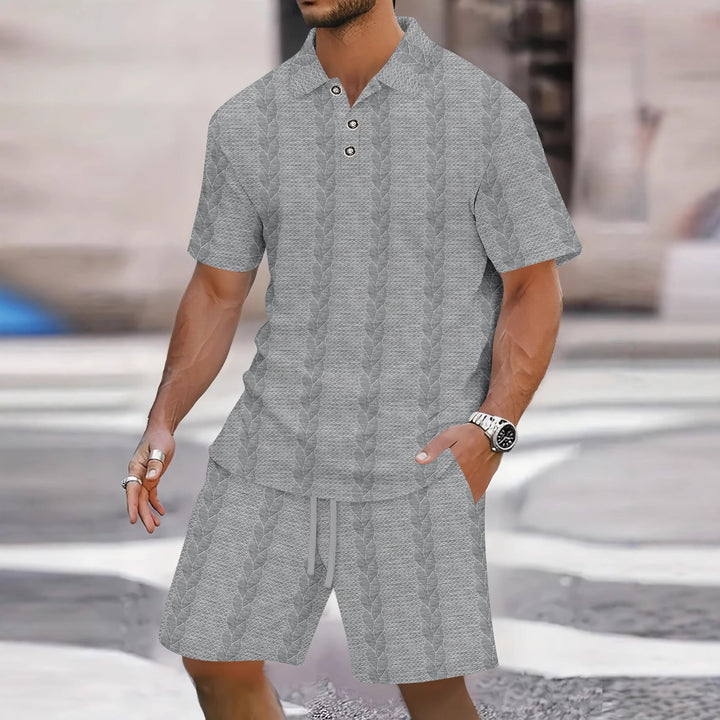 Herren Sportliches Kurzarm-Polohemd und bequeme Shorts im Strukturdesign Aliams