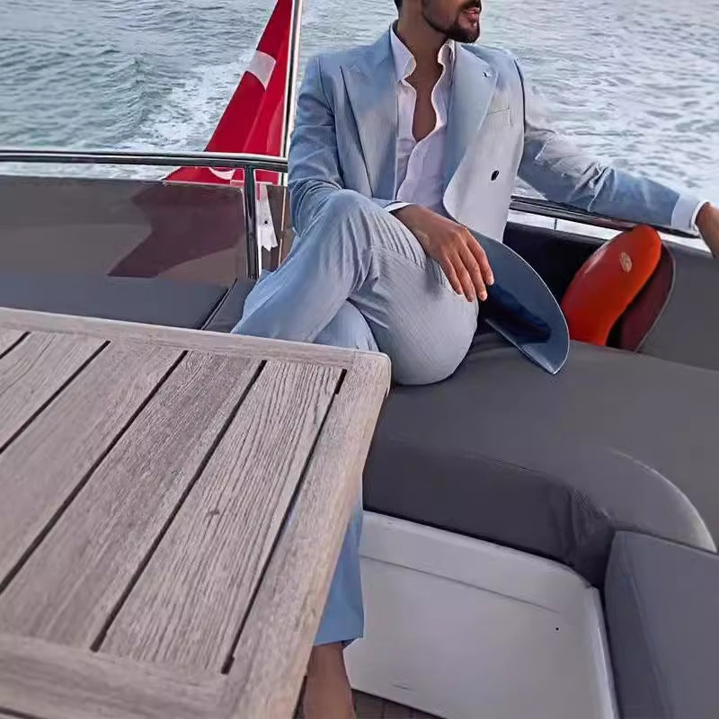 Herren Eleganter Doppelreiher-Anzug im edlen Streifen-Muster Aliams