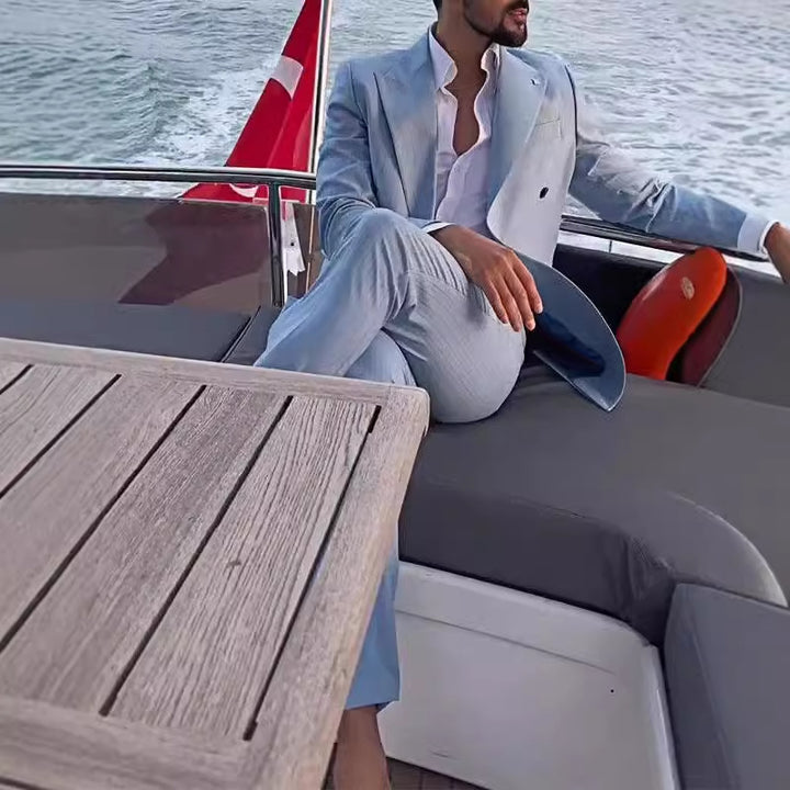 Herren Eleganter Doppelreiher-Anzug im edlen Streifen-Muster Aliams