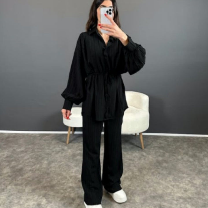 Damen Stylish gestreiftes Hemd mit weitem Beinanzug Aliams