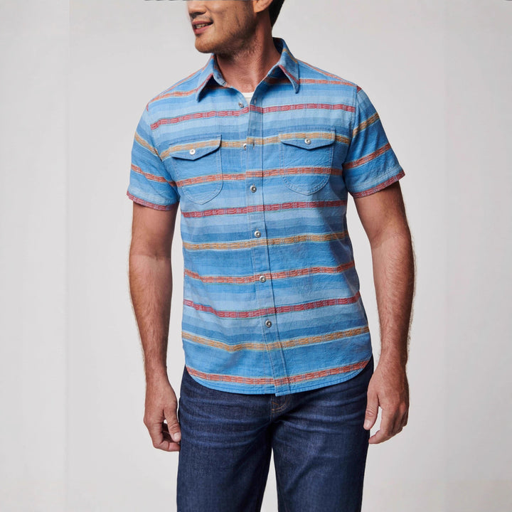 Herren Kurzarm-Hemd mit gestreiftem Design und zwei Brusttaschen Aliams