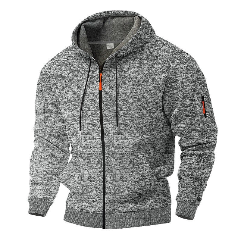 Herren sportlicher Fleece-Kapuzenpullover mit durchgehendem Reißverschluss und praktischen Taschen Aliams