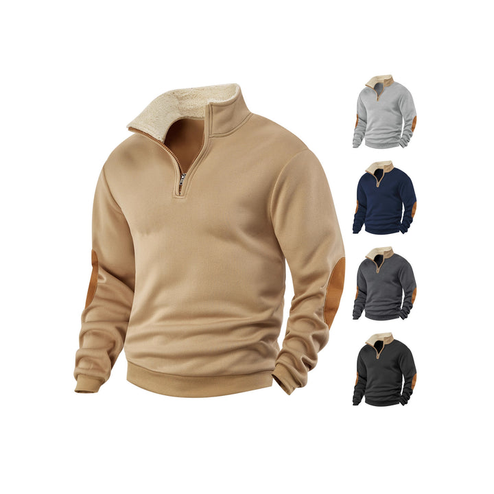 Herren Fleece-Pullover mit hochabschließendem Kragen und modischen Lederapplikationen Aliams