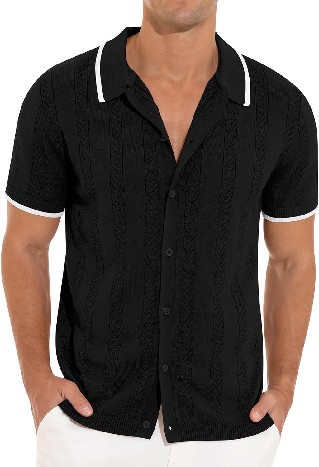 Herren feines Strickhemd mit strukturiertem Muster Aliams