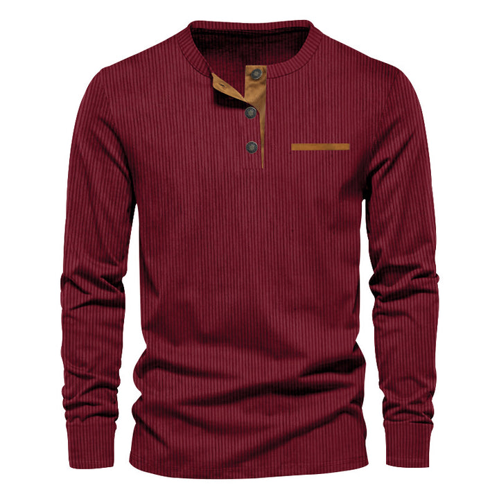 Herren strukturiertes Langarmshirt mit modischem Henley-Kragen Aliams