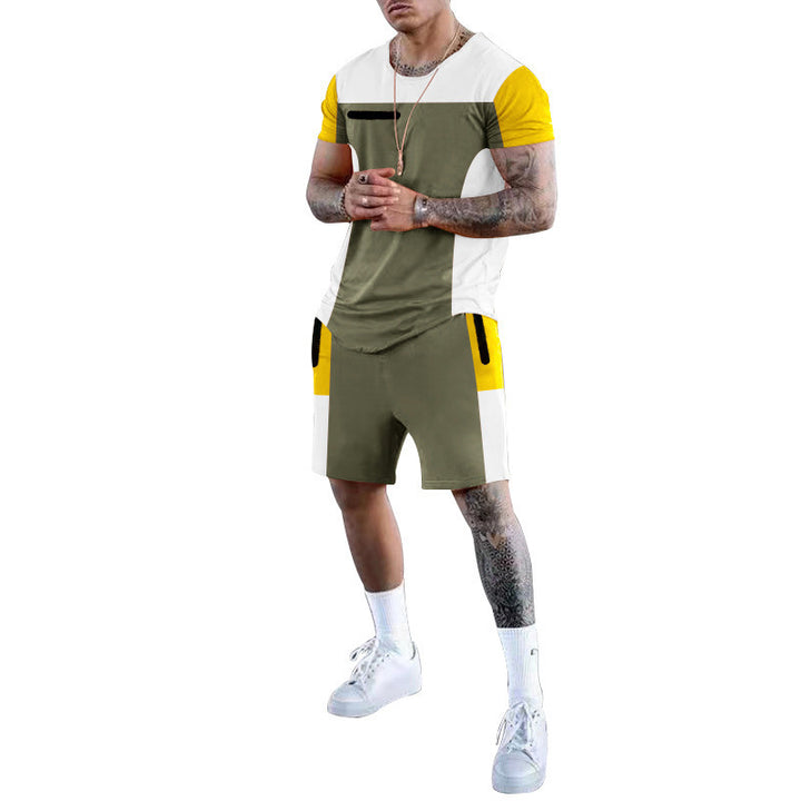 Herren sportliches Kurzarm-Set mit modernen Farbblöcken Aliams