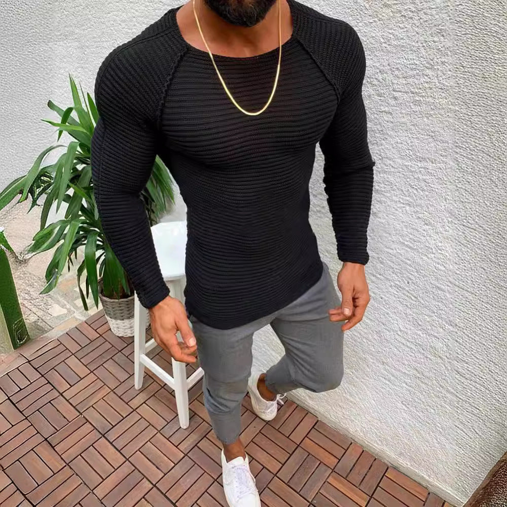 Herren stylisches gestreiftes Langarmshirt Aliams