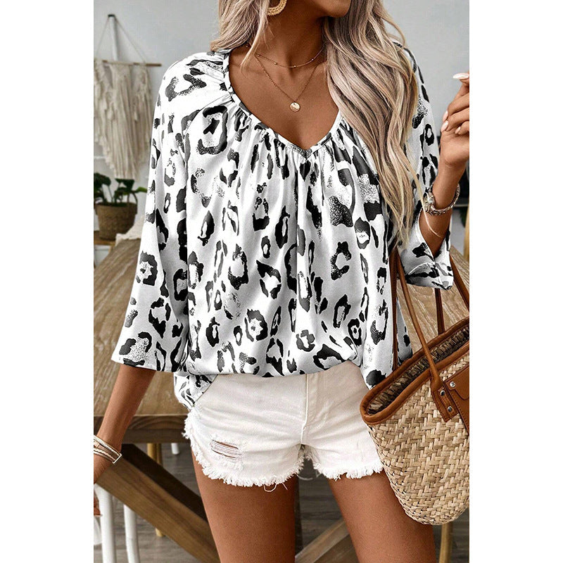 Damen Blusentop mit Lockerer Passform und Schickem Leo-Print Aliams