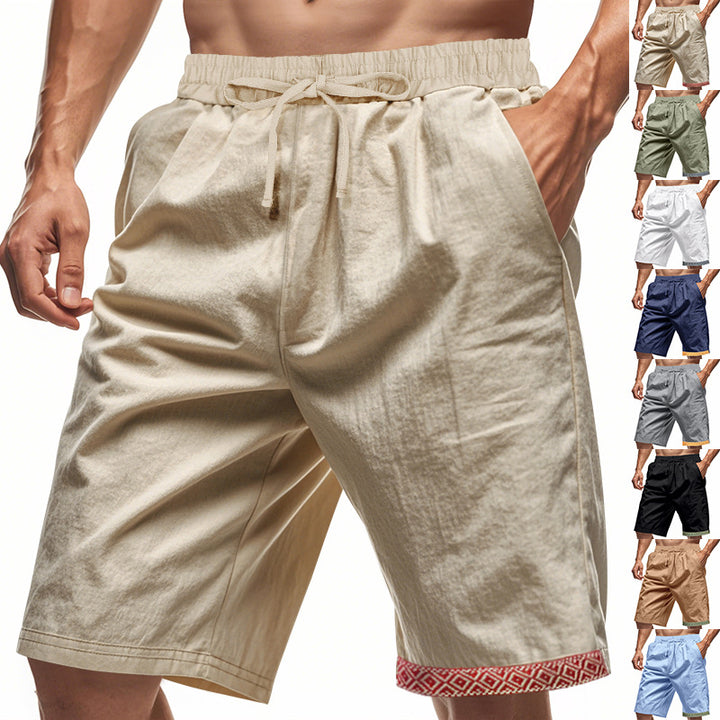 Herren lässige Strandshorts aus atmungsaktivem Leinenmix mit elastischem Bund und seitlichen Taschen Aliams