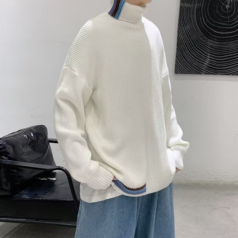 Herren Strickpullover mit hohem Kragen und modernen Rippendetails Aliams