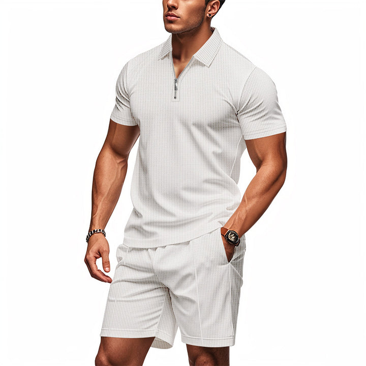 Herren sportliches Kurzarm-Set mit Reißverschluss und elastischem Bund Aliams