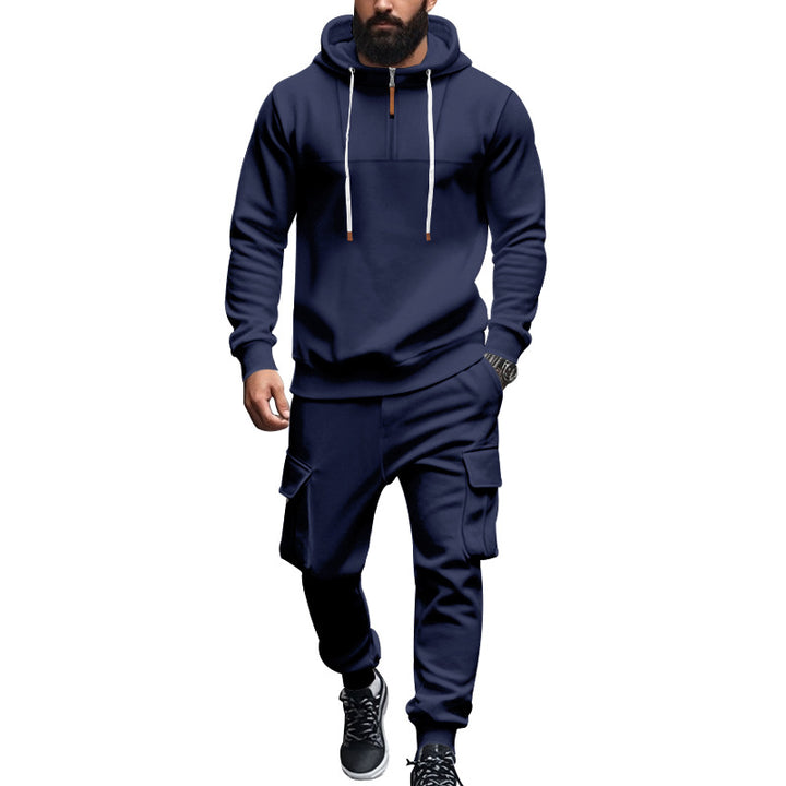 Herren komfortabler Hoodie- und Jogginganzug mit praktischen Cargo-Taschen und hohem Kragen Aliams