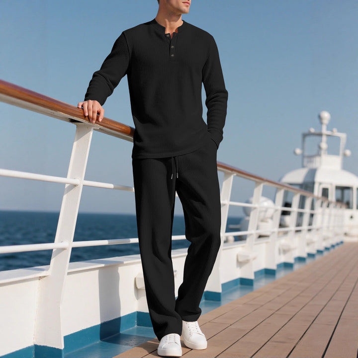 Herren Komfortabler Langarm-Hoodie mit modischer Knopfleiste und elastischer Bundverarbeitung Aliams