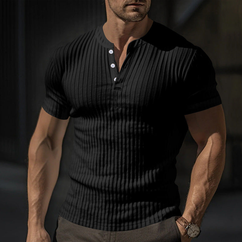 Herren kurzärmeliges Henley-T-Shirt aus strukturiertem Baumwollmix Aliams