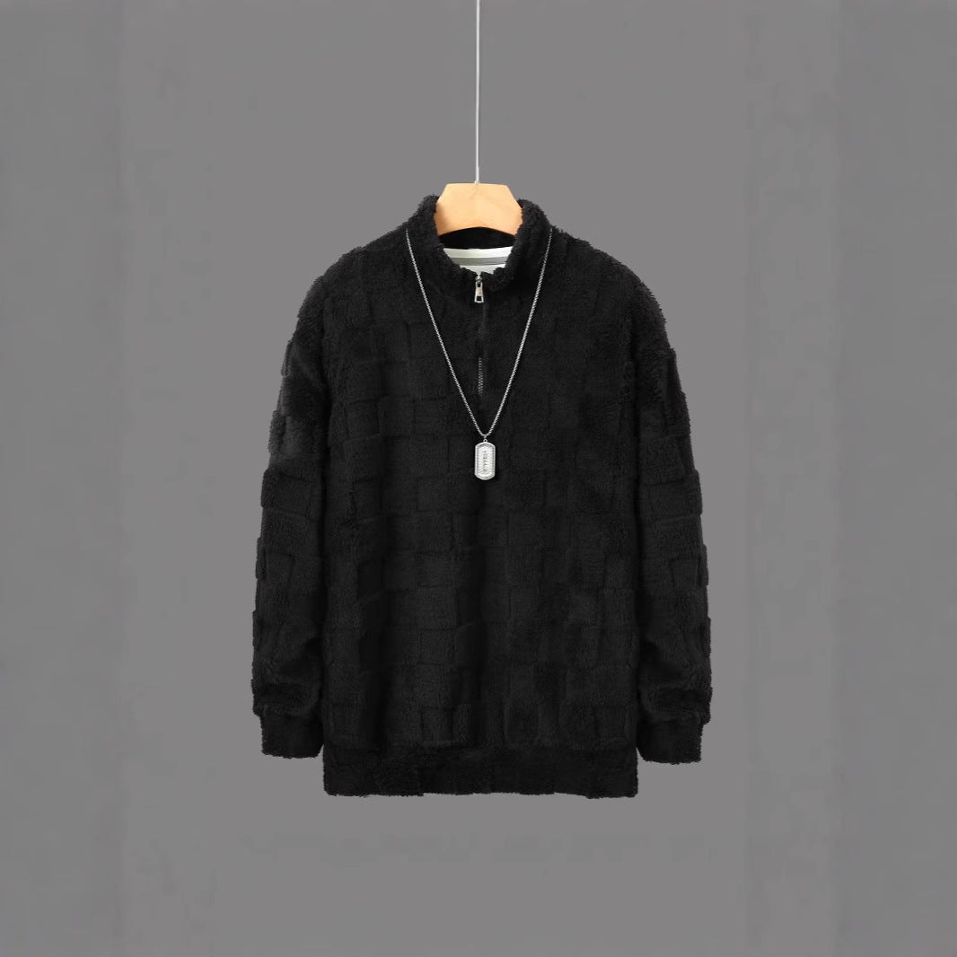 Herren Fleece-Pullover mit strukturierter Oberfläche und hohem Kragen Aliams