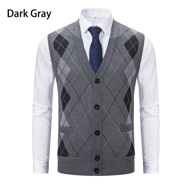 Herren elegante Strickweste mit modernem Rautenmuster und praktischen Taschen Aliams