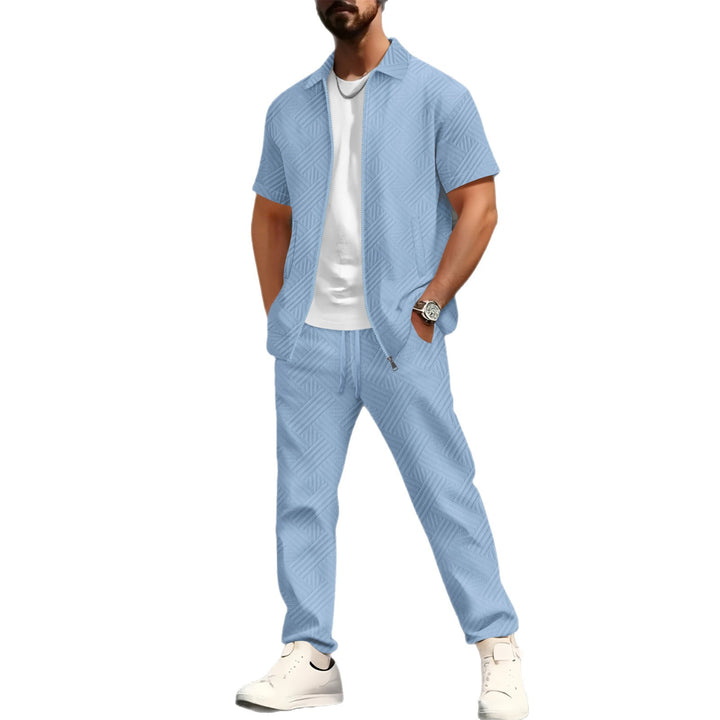 Herren elegantes kurzärmliges Hemd mit passender sportlicher Hose Aliams