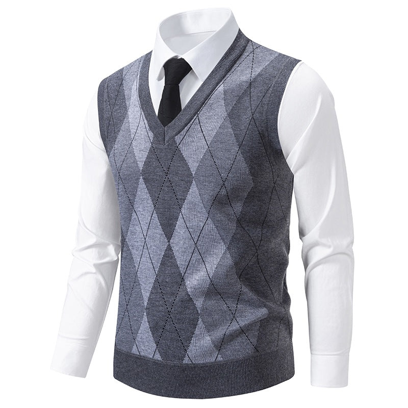 Herren V-Ausschnitt Strickpullover mit elegantem Rautenmuster Aliams