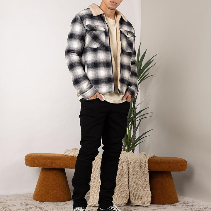 Herren stylische Flanelljacke mit warmem Fleece-Futter Aliams