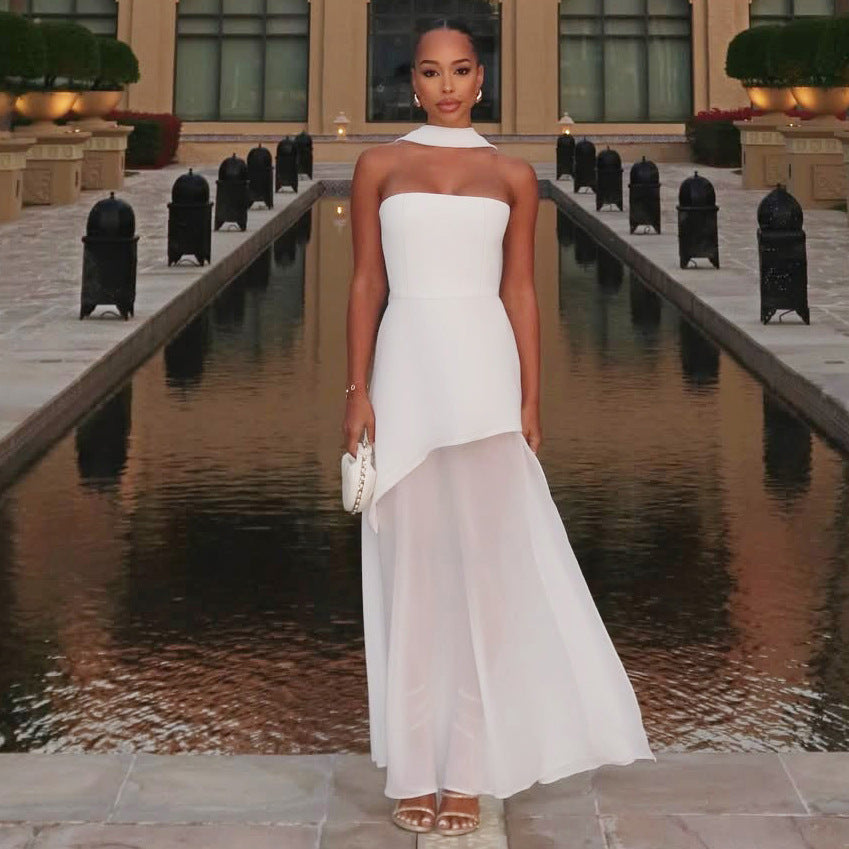 Damen Elegantes Abendkleid mit asymmetrischem Saum und verführerischem Schlitz Aliams