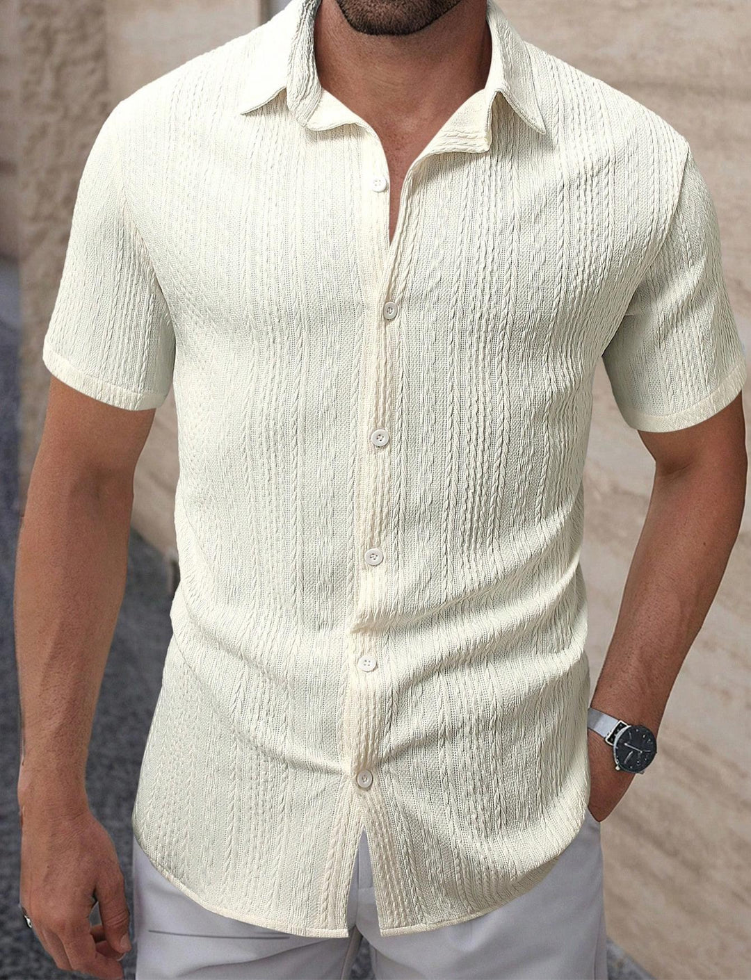 Herren Kurzarm-Hemd mit strukturiertem Muster Aliams