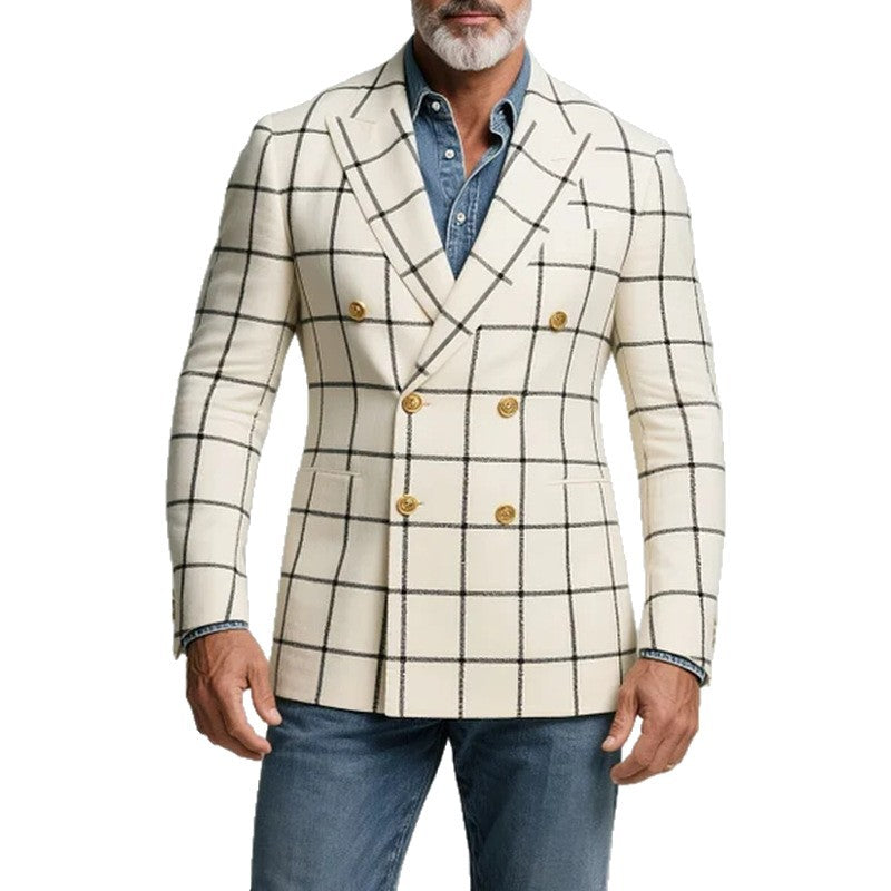 Herren karo Strukturblazer mit doppelter Knopfleiste und edlen Details Aliams
