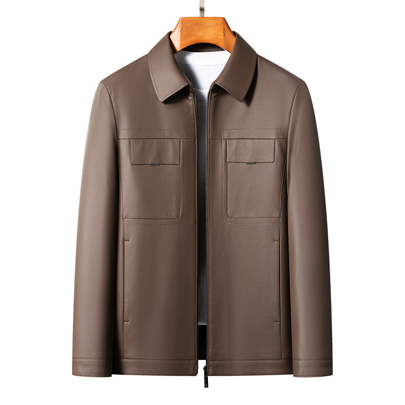 Herren stilvolle Kunstlederjacke mit praktischen Taschen Aliams