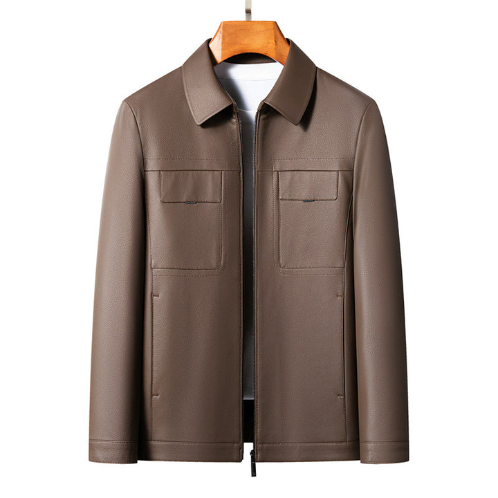 Herren stilvolle Kunstlederjacke mit praktischen Taschen Aliams