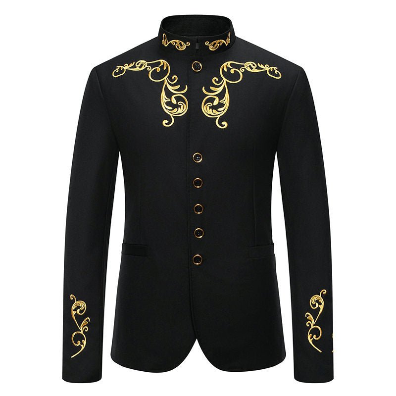 Herren eleganter Blazer mit kunstvoller goldener Stickerei Aliams