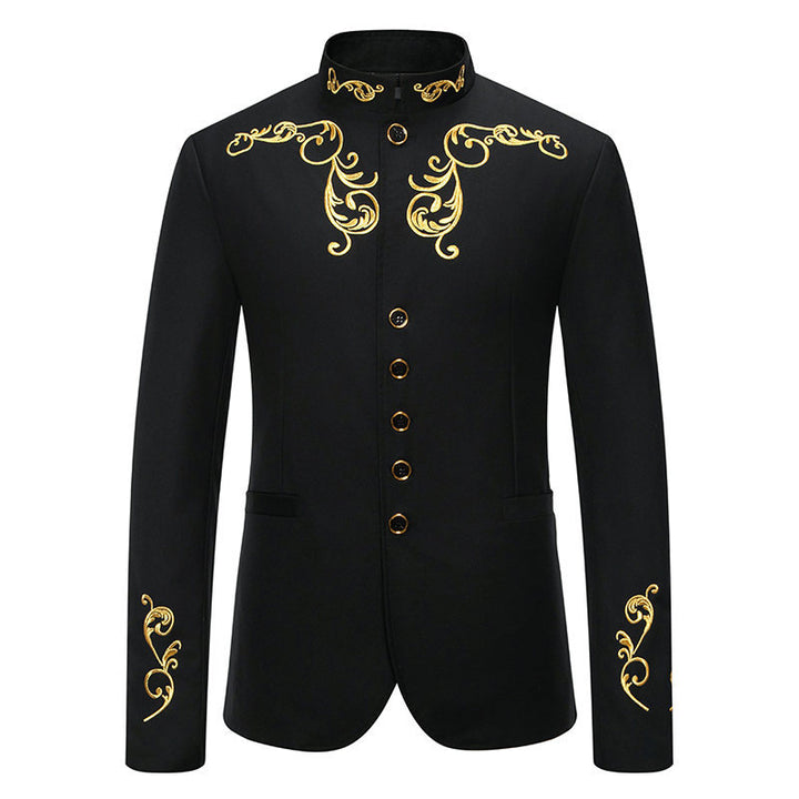 Herren eleganter Blazer mit kunstvoller goldener Stickerei Aliams