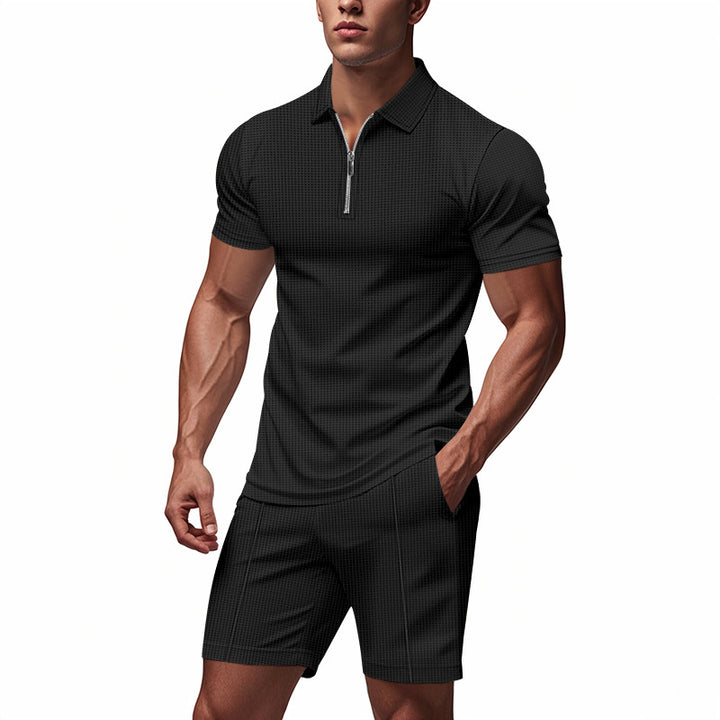 Herren sportliches Kurzarm-Set mit Reißverschluss und elastischem Bund Aliams