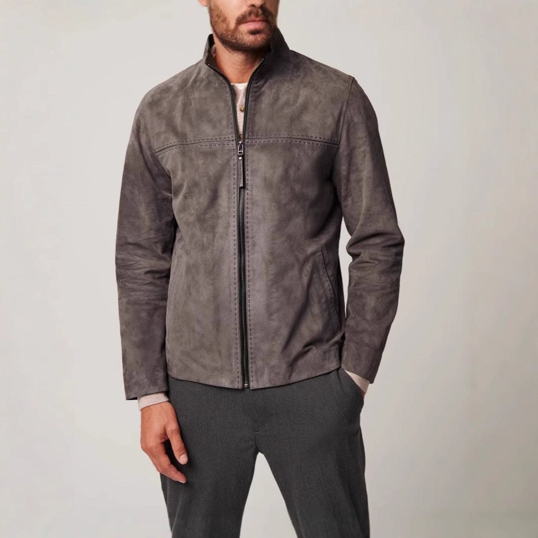 Herren elegante Wildlederjacke mit strukturiertem Design und praktischen Reißverschlusstaschen Aliams