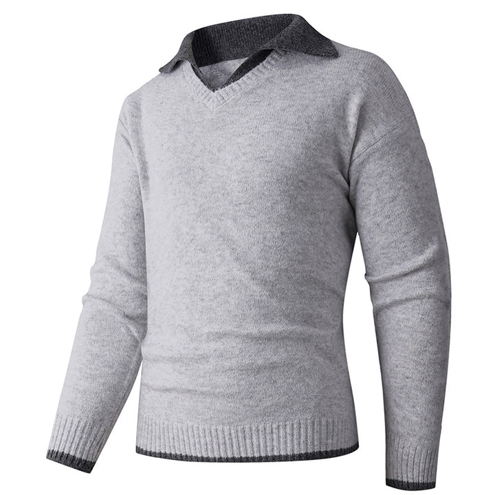 Herren eleganter V-Ausschnitt Pullover mit kontrastierendem Kragen Aliams