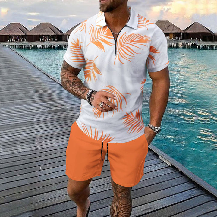 Herren Polohemd im tropischen Design mit Reißverschluss Aliams