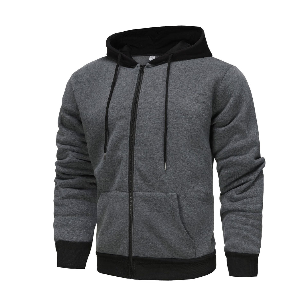 Herren Zip-Hoodie mit Kontrastfarbe und Kängurutasche Aliams