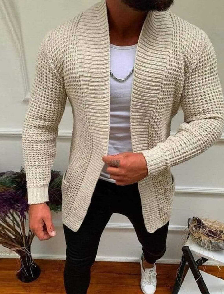 Herren Strickjacke mit offenem Schnitt und tiefem Revers Aliams