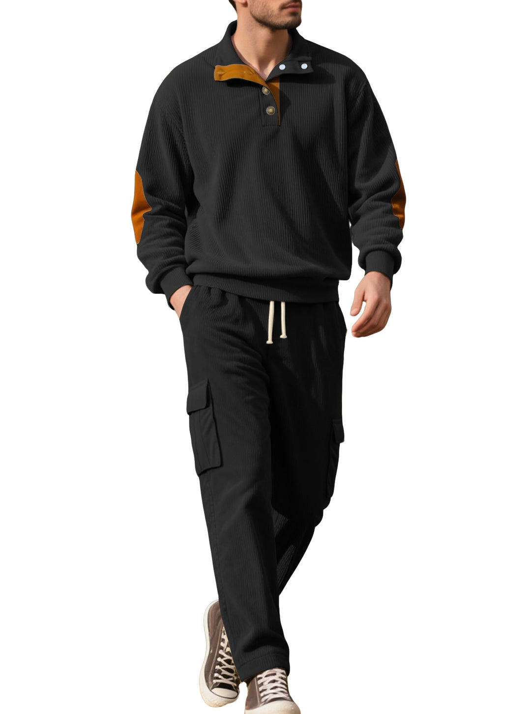 Herren komfortabler Strickanzug mit Knopfleiste und Taschen Aliams