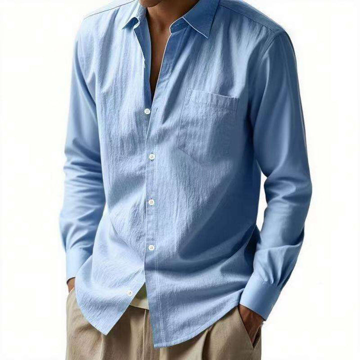 Herren elegantes Langarm-Hemd mit strukturiertem Design und praktischer Brusttasche Aliams
