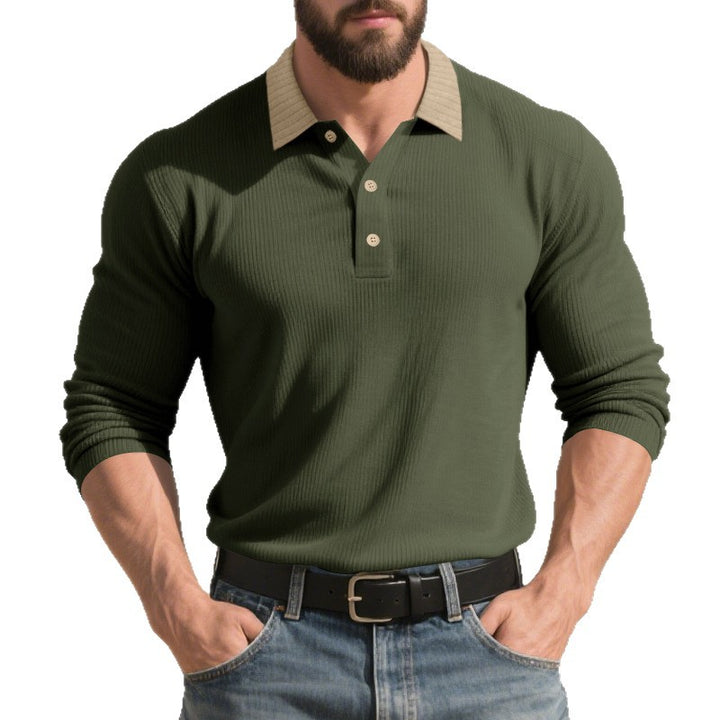 Herren elegantes Poloshirt mit strukturiertem Stehkragen und Knopfleiste Aliams