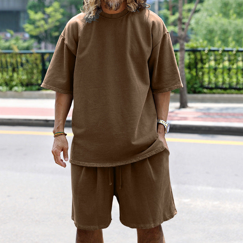 Herren Bequemer Freizeitanzug mit lässigem T-Shirt und Shorts Aliams